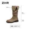 Botas Western ZHR para Mujer 2026 Otoño Nuevas Botas Largas con Hebilla y Diseño Plegable, Botas Vaqueras Versátiles Retro para el Día a Día