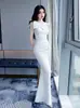 Elegante Vestido de Uma Alça Estilo Sereia para Mulheres, Afina a Cintura e Emagrece, Longo com Design de Laço, Vestido de Festa para Socialites