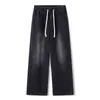 Calça Jeans Vintage Lavada com Retalhos em Três Lados, Cintura Elástica Reta Solta, Novo Estilo Outono 2026