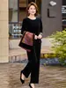 Nuevo Estilo Chino Ropa para Madres Chaleco con Estampado de Terciopelo Dorado Traje para Mujer Ropa para Mujeres de Mediana Edad y Mayores Elegante Casual Temperamento Conjunto de Tres Piezas