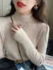 Nova Camada Base Feminina Outono/Inverno Gola Média Alta Primavera/Outono Branco Caxemira Sensação Tricotada Top