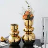 Vaso de Cerâmica Banhado a Ouro de Luxo Leve em Formato de Cabaça para Flores Hidropônicas, Peça Decorativa para Hall de Entrada e Sala de Estar, Atacado