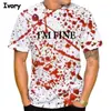 Cosplay de Halloween Patrón Sangriento Impresión 3D Transfronterizo Nuevo Estilo Unisex Casual Suéter Cuello Redondo Manga Corta Suministro