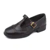 Sapatos Mary Jane retrô de bico redondo com salto grosso esculpido, mocassins casuais versáteis estilo faculdade com tira em T para mulheres
