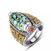 Anillo de Plata 925 Anillo para Hombre Estilo Étnico Retro Palacio Turquesa Dominante Giratorio Dedo Medio Diseño Abierto