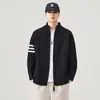 Suéter de Tricô Jacquard Liso com Zíper, Estilo Novo Outono/Inverno 2025 para Homens, Solto e Versátil, Cardigan Casual para Casais