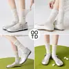 Calcetines Lolita para Mujer, Doble Borde Fruncido, Calcetines con Lazo, Algodón, Transpirables, Absorbentes de Sudor, Borde de Burbujas, Encaje, Versátiles, Calcetines Estilo Academia Británica