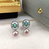 Pendientes de Plata de Ley S925 con Perla de Agua Dulce Natural para Mujer, Chapados en Oro con Circonita Verde, Pendientes Versátiles de Moda de Alta Gama