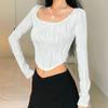 Ropa de mujer transfronteriza de Amazon 2023 otoño popular top de cuello en U onda de agua cintura delgada sexy camiseta de manga larga para mujer