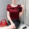 Camiseta de Manga Corta para Mujer 2025 Verano Nuevo Diseño con Sentido Europeo Top de Flores Estilo Occidental Versátil Elegante Camiseta Jersey
