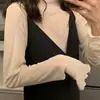 Transfronterizo 2023 Nuevo Estilo de Hong Kong Camiseta Base de Malla para Mujer Manga Larga Chifón Protector Solar Color Sólido Manga Larga Estilo Extranjero Interior