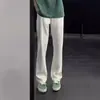Calças Casuais de Seda Gelada Estilo Americano para Homens e Mulheres, Corte Limpo, Caimento Fluido, High-End, Slim Fit, Calças Longas Levemente Flare