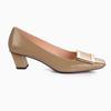 Versión de piel de vaca ~ zapatos de tacón alto con temperamento clásico de boca baja y cabeza cuadrada, zapatos de tacón grueso y delgado con hebilla cuadrada para mujer