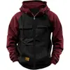 Sudadera con capucha de color liso para hombre, nueva de primavera y otoño, transfronteriza, deportiva para jóvenes europeos y americanos, sudadera de cuero con múltiples bolsillos, ropa de trabajo
