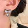 Pendientes coreanos con lazo de diamantes negros, nuevos y versátiles, estilo retro frío, de plata S925, a la moda.