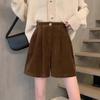 Shorts de Veludo Cotelê Feminino Outono Roupa Externa com Botas 2025 Novo Cintura Alta Corte em A Visual Slim Versátil Casual Calça Wide-Leg
