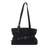 Bolsa de Axila Retro Suede Melanóide Feminina Grande Capacidade Bolsa Tote com Cinto Personalidade Bolsa de Mão/Ombro Fashion