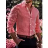 Camisa europea de hombre talla estándar transfronteriza con rayas estampadas manga larga cuello de solapa ligeramente madura casual ropa de hombre cárdigan comercio exterior al por mayor