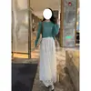 Design de Botão nas Costas, Blusa Longa de Seda Brilhante, Saia de Renda, Conjunto de Duas Peças para Mulheres, Novo Conjunto de Primavera