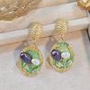 Pendientes de perlas verdes con nicho de pintura al óleo de la época medieval, elegantes pendientes de flores de palacio para mujer, accesorios de moda