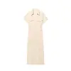 Estilo Europeo y Americano Transfronterizo Ropa de Mujer de Comercio Exterior de Aliexpress Vestido Midi Elegante de Manga Corta con Pliegues en la Cintura Listo para Usar