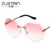 Gafas de Sol Poligonales sin Montura Kedun para Mujer, Montura Grande, Cara Redonda, Gafas de Sol de Moda, Estilo Celebridad de Internet, Gafas de Sol de Color Degradado 9