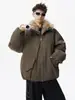 Chaqueta de Algodón con Cuello de Piel de Marca de Moda Zhaoshandiao para Hombre, Abrigo de Algodón Engrosado Estilo Americano de Invierno para Trabajo, Chaqueta Casual Cálida a Prueba de Frío para Exteriores