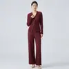 Trajes Femininos da Moda 2026, Jaqueta Cardigã Popular e Mais Vendida Deste Ano, Calça de Sarja Reta para o Trabalho, Conjunto de Duas Peças Estilo Issey Miyake