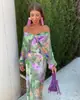 Elegante Vestido de Tirantes Floral de Poliéster Traje de Vacaciones de Gama Alta para la Costa Abrigo de Manga Larga Otoñal Ropa de Playa para Mujer