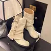 Diseño Versátil de Nicho Retro Calentadores de Pierna Botas Mujer 2026 Primavera Otoño Nuevo Estilo Temperamento Estilo Coreano Adelgazante Temperamento Botas de Media Pantorrilla