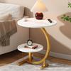 Mesa de Cabeceira Doméstica Mesa de Café Pequena para Sala de Estar Mesa Lateral de Sofá Armário Rack de Armazenamento de Camada Dupla para Sala de Estar Mesa Simples de Canto para Varanda Mesa Redonda