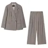 Comercio Exterior Transfronterizo Ropa para Mujer Otoño 2025 Estilo Europeo y Americano Conjunto de Blazer Cruzado + Pantalones Plisados para Mujer E490411/2