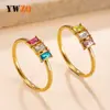 Anillo de acero inoxidable de moda transfronterizo, anillo de circón colorido elegante de lujo ligero, anillo de pareja chapado en oro de 18k, joyería para la mano