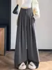Calça de Terno Designer Retro Marrom Grossa com Forro de Lã para Mulheres, Nova Calça de Cintura Alta Emagrecedora de Perna Larga para Outono e Inverno A9306