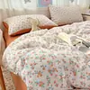 Juego de cuatro piezas de gasa de algodón burbuja Xiaozhu Clase A, estilo fresco y simple, adecuado para camas individuales o dobles de dormitorio, para usar en ropa de cama del hogar durante todo el año