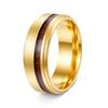 Anel Masculino de Aço Inoxidável 8mm com Acabamento Escovado Fosco e Detalhe em Madeira - Joia Nova Amazon Transfronteiriça Europeia e Americana
