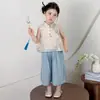 Conjunto Hanfu para Niñas con Chaleco Bordado sin Mangas, Nuevo Estilo Chino, Conjunto de Dos Piezas Super de Ensueño para Bebés, Nuevo Traje Tang de Estilo Nacional para Niños
