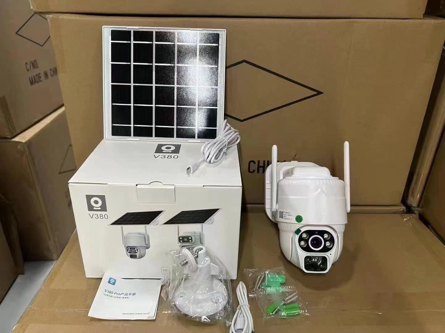 V380太阳能solarcctv摄像头家用手机远程双镜头室外
