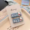 Novo Presilha de Cabelo Azul Denim de Verão com Strass Gatinho Kt e Urso, Acessório de Cabelo Infantil Versátil Doce e Descolado, Presilha Lateral para Franja