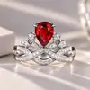 Versa Douyin Transmisión en Vivo Corona de Rubí Imitación Anillo de Corindón Rojo Joyería de Piedras Preciosas de Colores de Lujo para Mujer Forma de Gota de Agua Pera