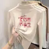 Y2336# T-shirt base quente de veludo alemão para meninas, nova T-shirt de manga comprida com gola semi-alta para primavera e outono, jaqueta interna