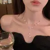 Collar Largo de Perlas Estrelladas Estilo Francés para Mujer, Accesorios de Collar Multicapa Superpuestos, Cadena para Clavícula de Lujo Ligero de Nicho de Gama Alta