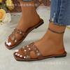 Zapatos de Remache 2025H de Alta Calidad Verano Nuevos Zapatos de Mujer Punta Cuadrada Fondo Plano Diamante Brillante Pantuflas de Mujer Jazmín de Mujer