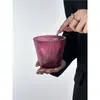Taza de Vidrio Rayada Simple Rojo Rosa Retro Estilo Ins de Aspecto Caro para Bebidas Frías Taza de Jugo Taza de Vino Taza de Café
