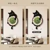 Relógio de Sala de Estar Estilo Vintage com Tema de Gato, Pintura Decorativa, Relógio de Parede Criativo para Parede de Fundo de TV, Arte de Parede com Relógio Artístico de Alta Qualidade