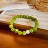 ¡Pulsera Original Casera ~ de Perlas Color Verde Esmeralda Peridoto! Pulseras Hechas a Mano Elegantes Blancas Apiladas con Cuentas Redondas