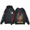Sudadera de Algodón Puro Animación Ataque a los Titanes Otoño e Invierno Hip-Hop Manga Larga Casual Streetwear Lavado Ácido Camiseta Deportiva Negra