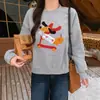 Sudadera gris para mujer, nuevo estilo 2026, popular colección primavera/otoño, ligera, estilo retro americano, sin capucha, cuello redondo, corte holgado, con diseño de caricatura