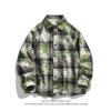 2025 Nova Camisa Masculina de Inverno Tie-Dye Xadrez Forrada com Fleece de Manga Longa Estilo Japonês Tamanho Grande Moda Casual