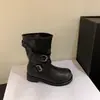 Botas de Mujer con Hebilla Tacón Grueso Botas de Media Caña Diseño Otoño Invierno Botas de Montar Botas de Motocicleta Estilo Western Versátiles Efecto Adelgazante Estilo Retro